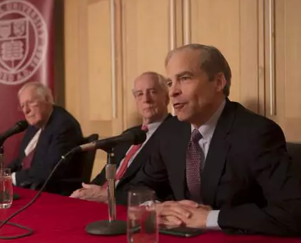 S-C Johnson C-E-O Fisk Johnson, far right, speaking at Cornell University, his alma mater, on Tuesday. Photo credit: Cornell